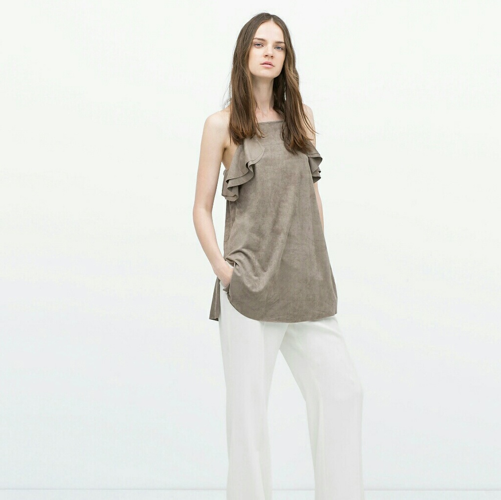 NWOT Zara Faux Suede Ruffle Tank